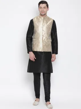 VASTRAMAY Men's Rose Gold Jacquard Jacket With Kurta Pyjama Set