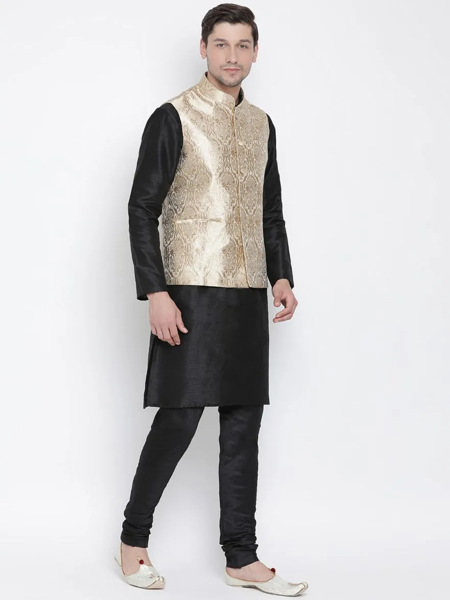 VASTRAMAY Men's Rose Gold Jacquard Jacket With Kurta Pyjama Set