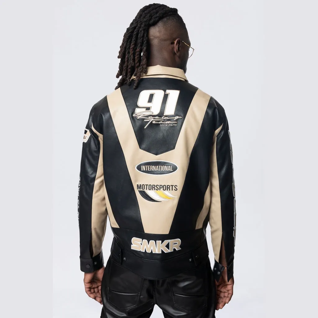 Vegan Leather Racing Jacket - Khaki