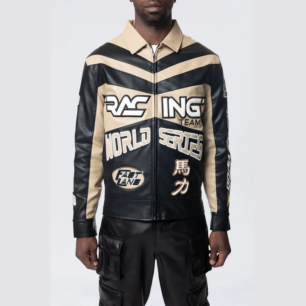 Vegan Leather Racing Jacket - Khaki