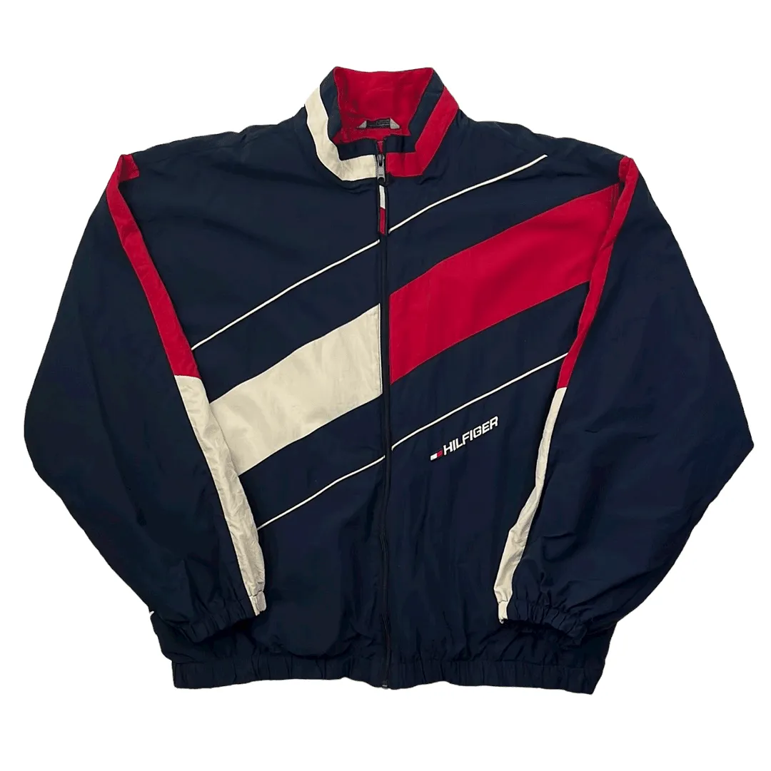 Vintage 90s Blue, Red + White Tommy Hilfiger Spell-Out Jacket - XXL