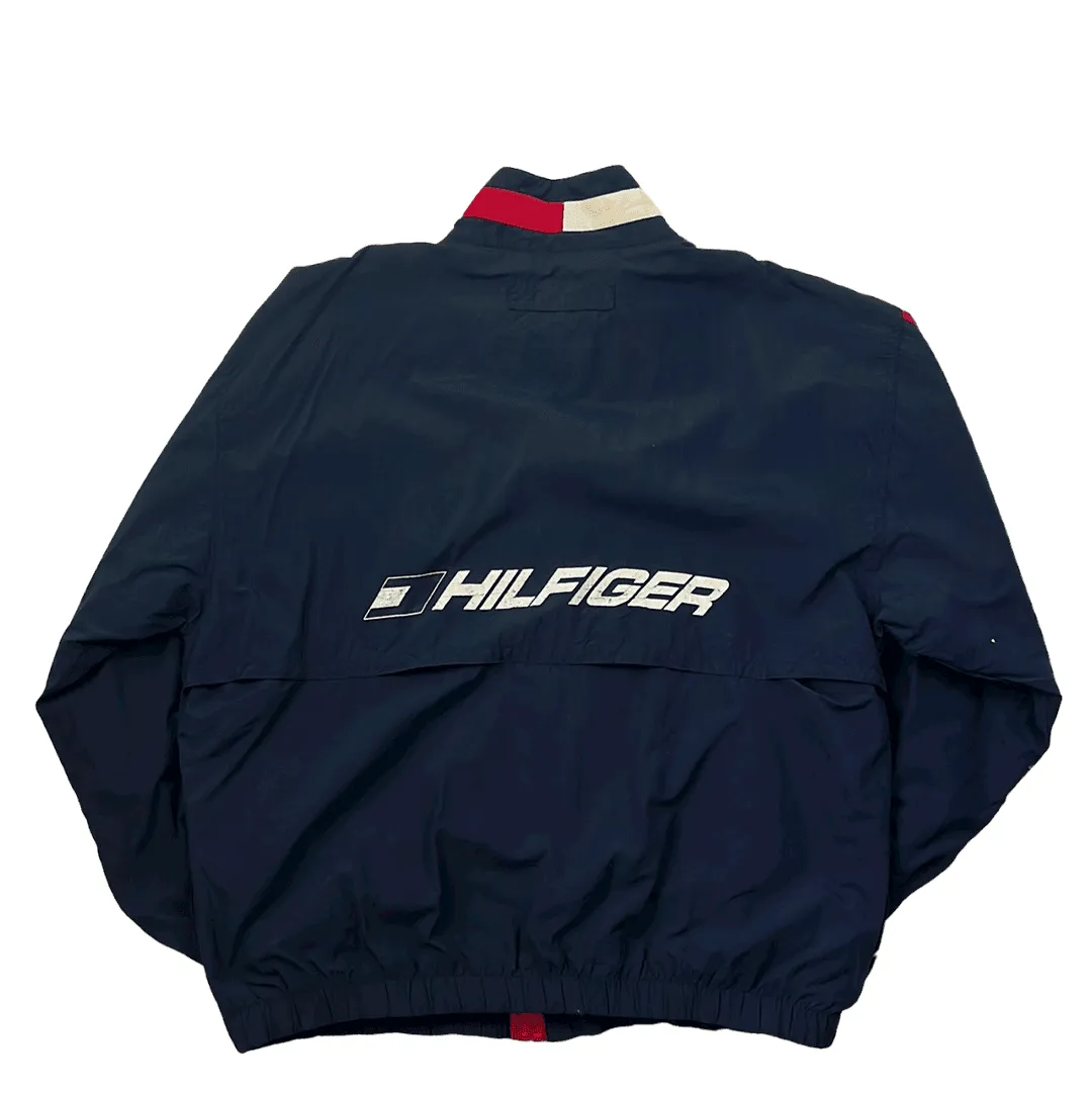 Vintage 90s Blue, Red + White Tommy Hilfiger Spell-Out Jacket - XXL