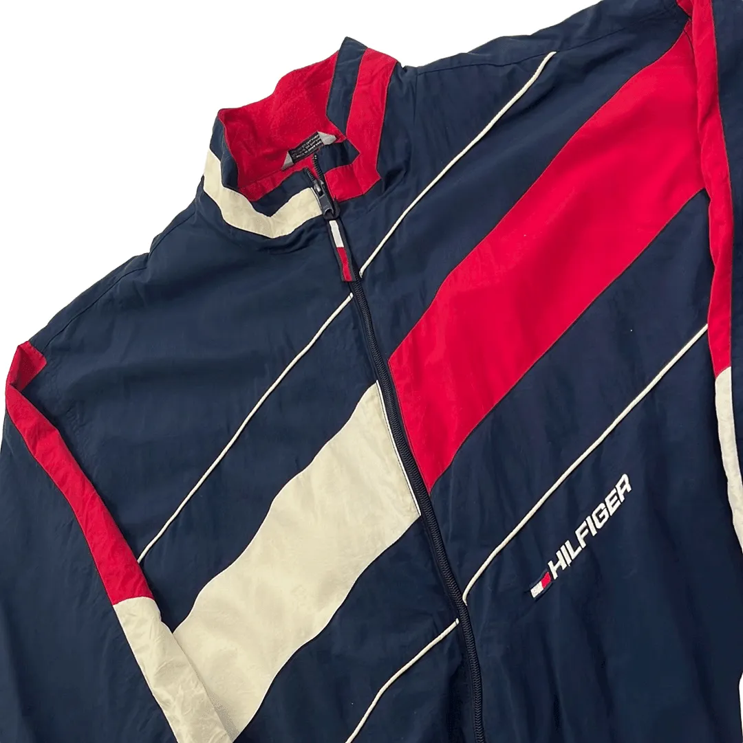 Vintage 90s Blue, Red + White Tommy Hilfiger Spell-Out Jacket - XXL