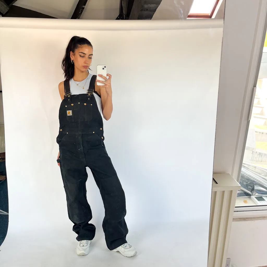 Vintage Black Carhartt Carpenter Dungarees Trousers Pants Jeans (34x32)