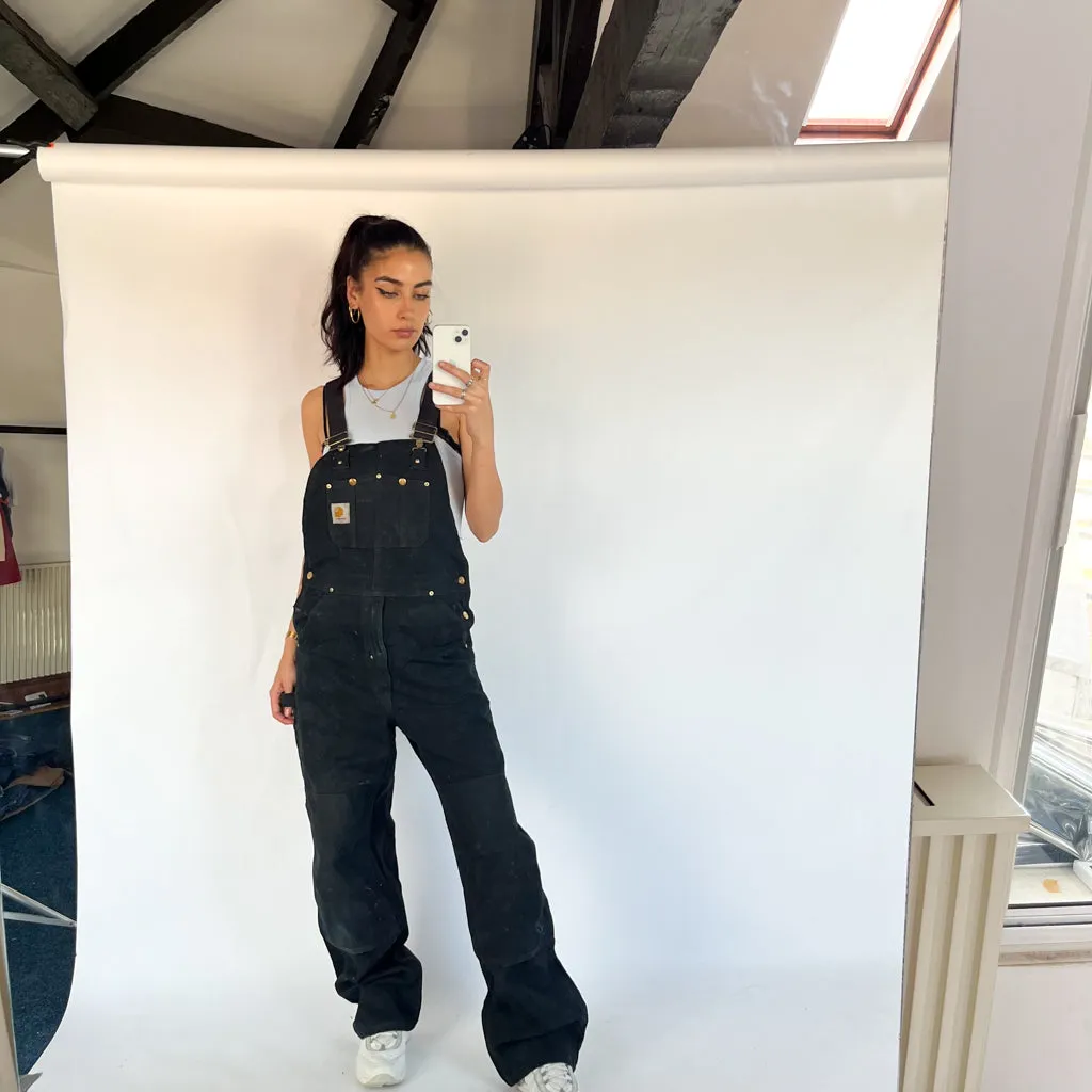 Vintage Black Carhartt Carpenter Dungarees Trousers Pants Jeans (34x32)