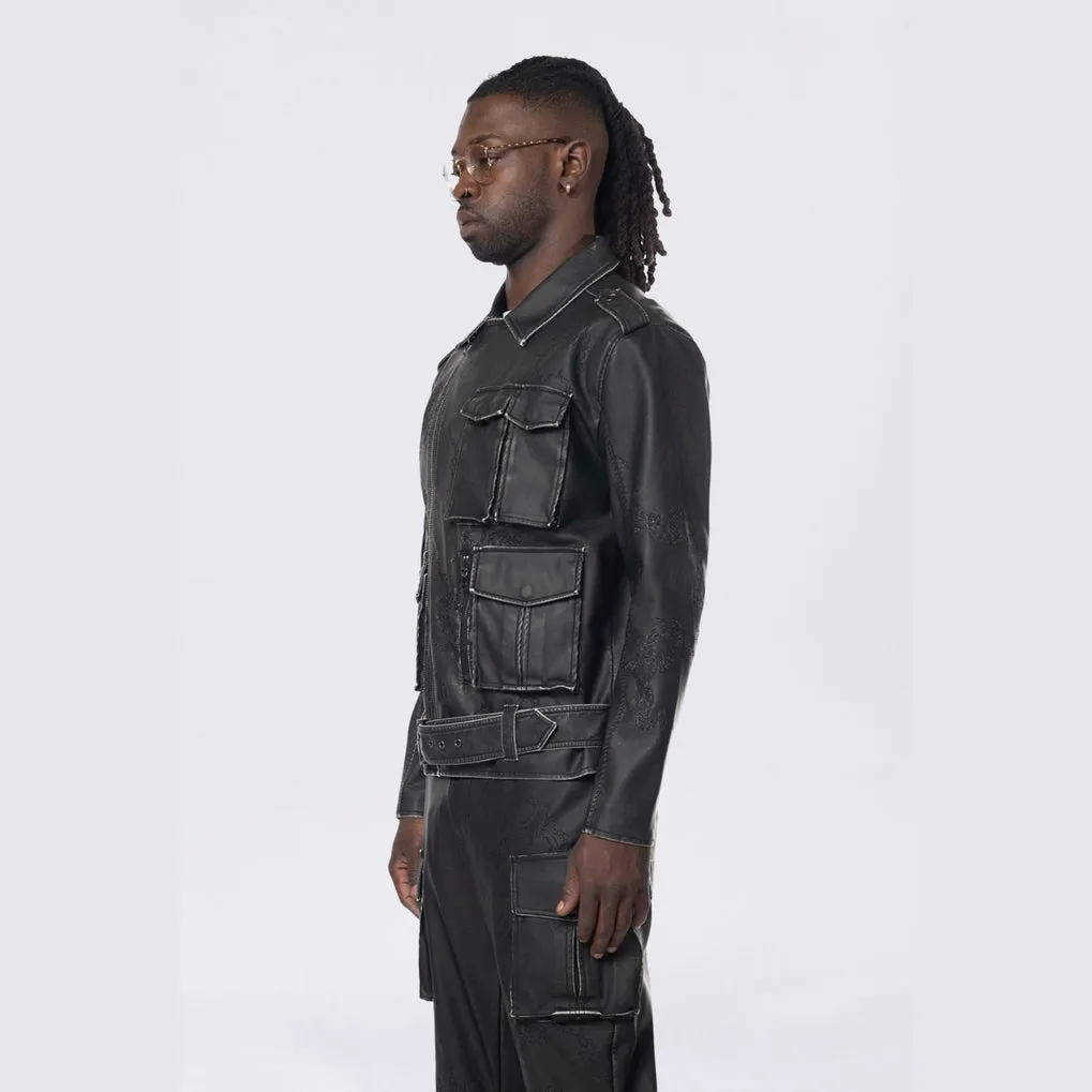 Washed Vegan Leather Biker Jacket - Washed Black