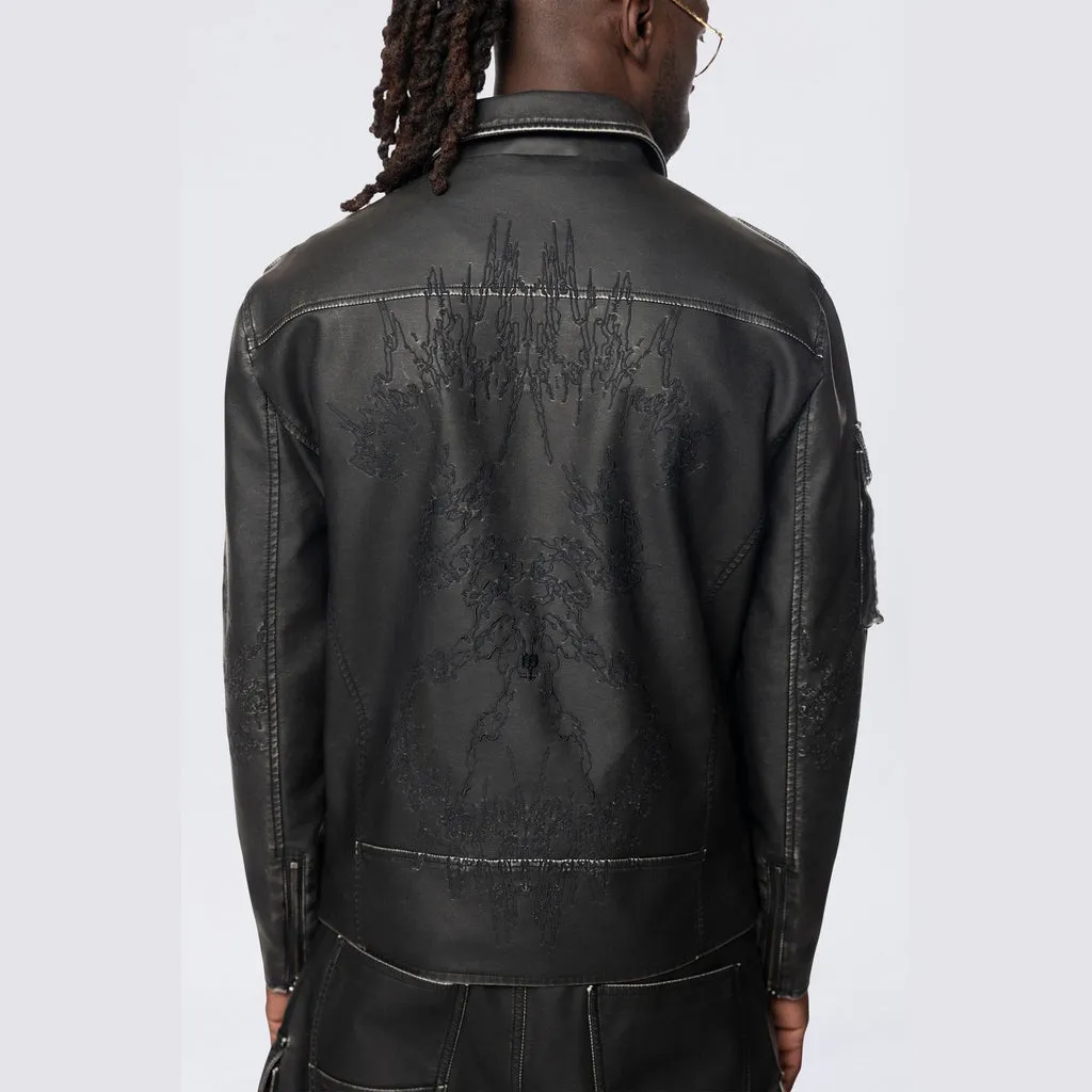 Washed Vegan Leather Biker Jacket - Washed Black