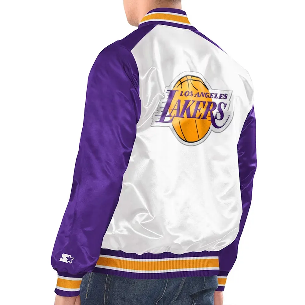 White/Purple LA Lakers Renegade Varsity Satin Jacket