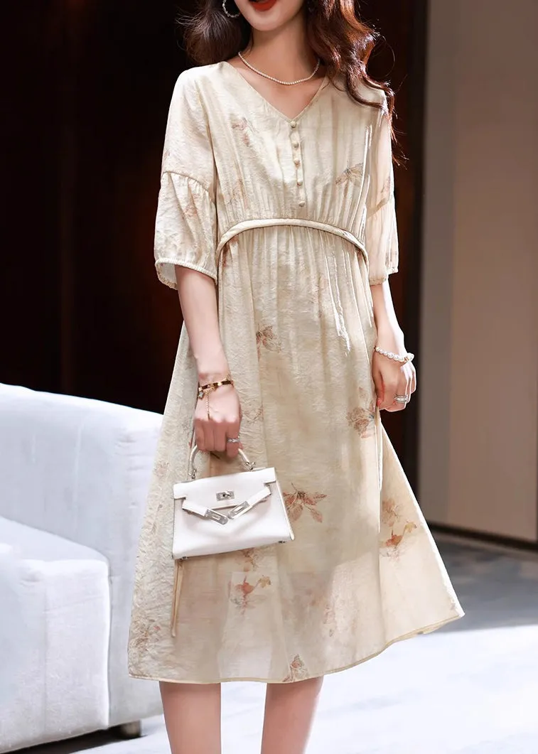 Women Apricot Print Patchwork Party Long Dress Summer