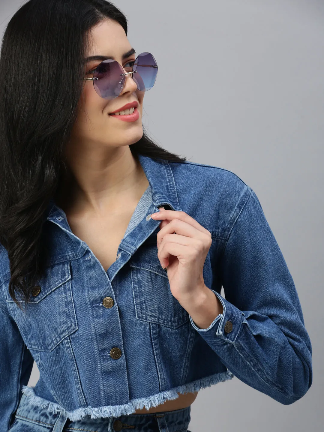 Women Denim Jacket Mid Blue