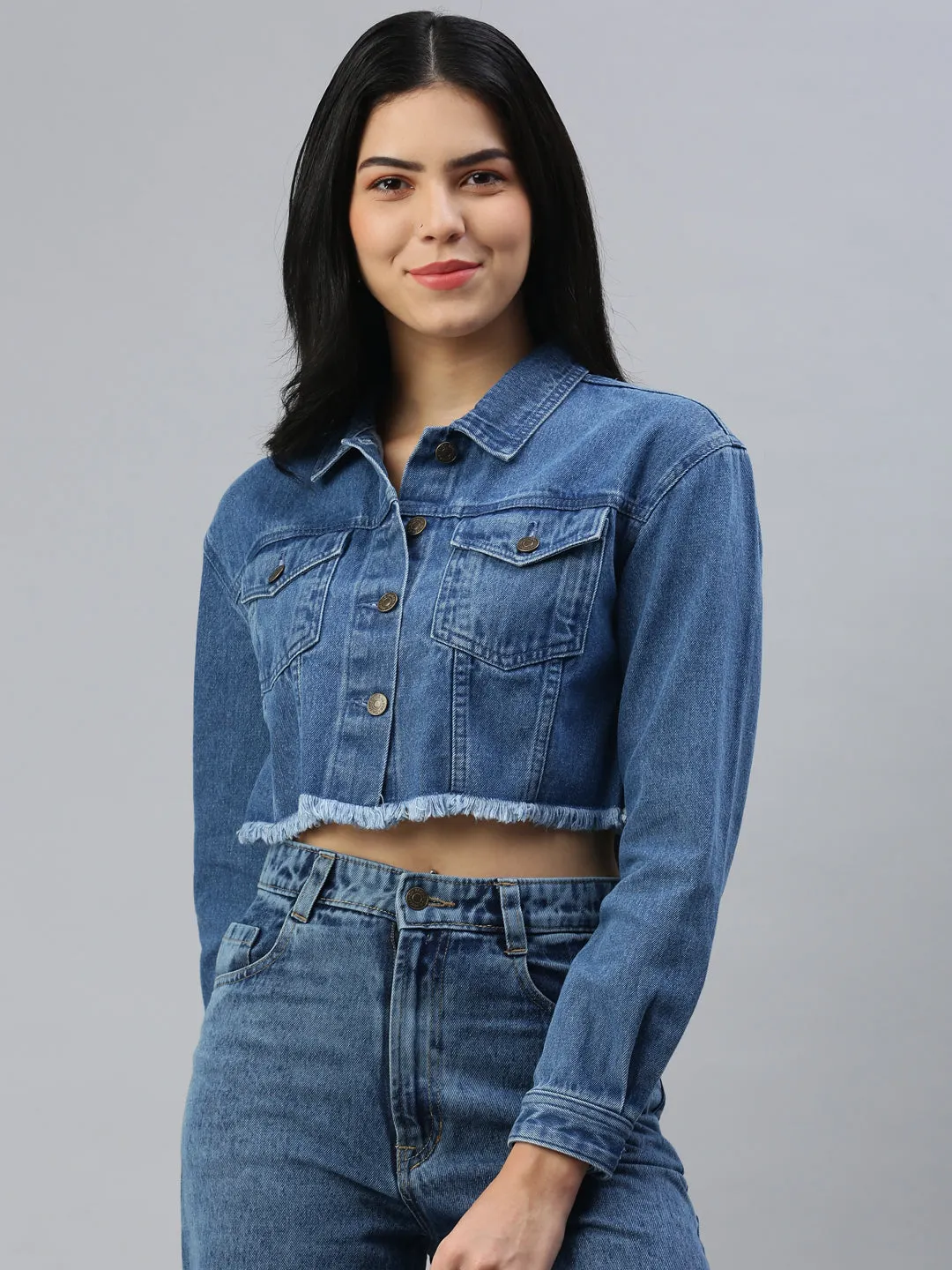 Women Denim Jacket Mid Blue