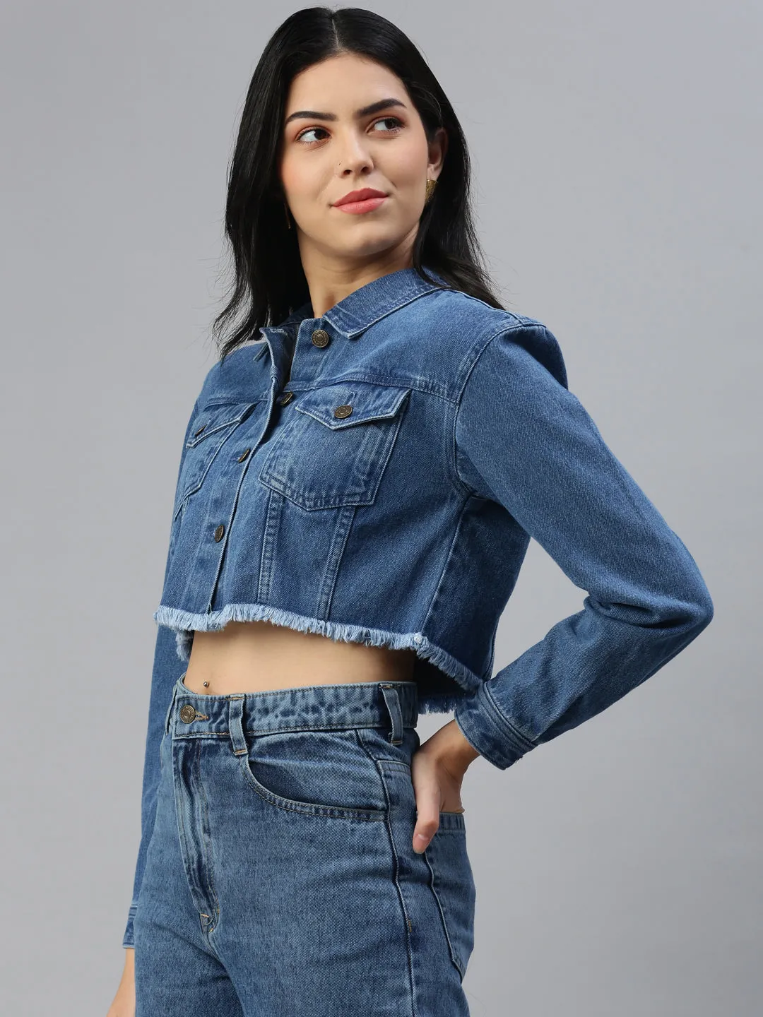 Women Denim Jacket Mid Blue