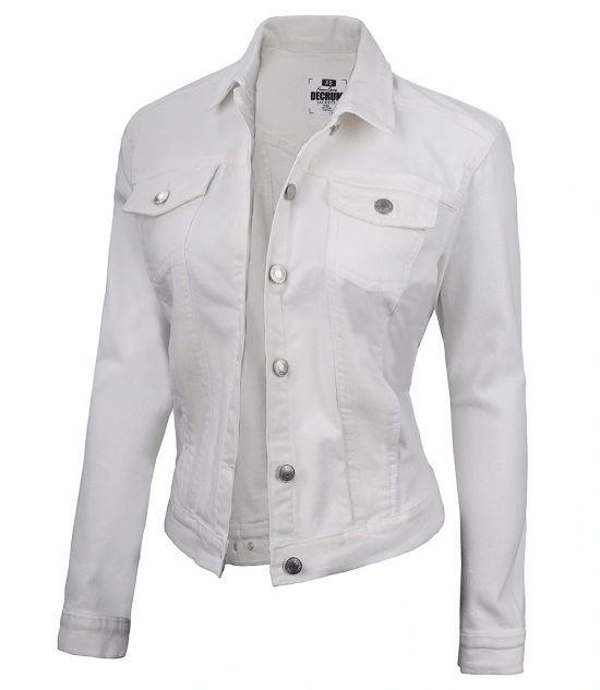 Women's Trucker Style White Denim Jacket