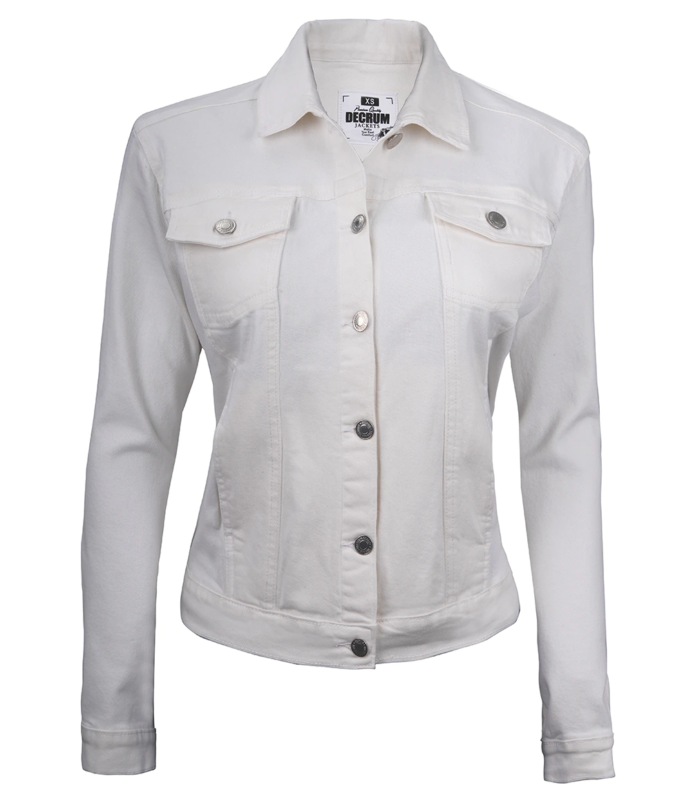 Women's Trucker Style White Denim Jacket