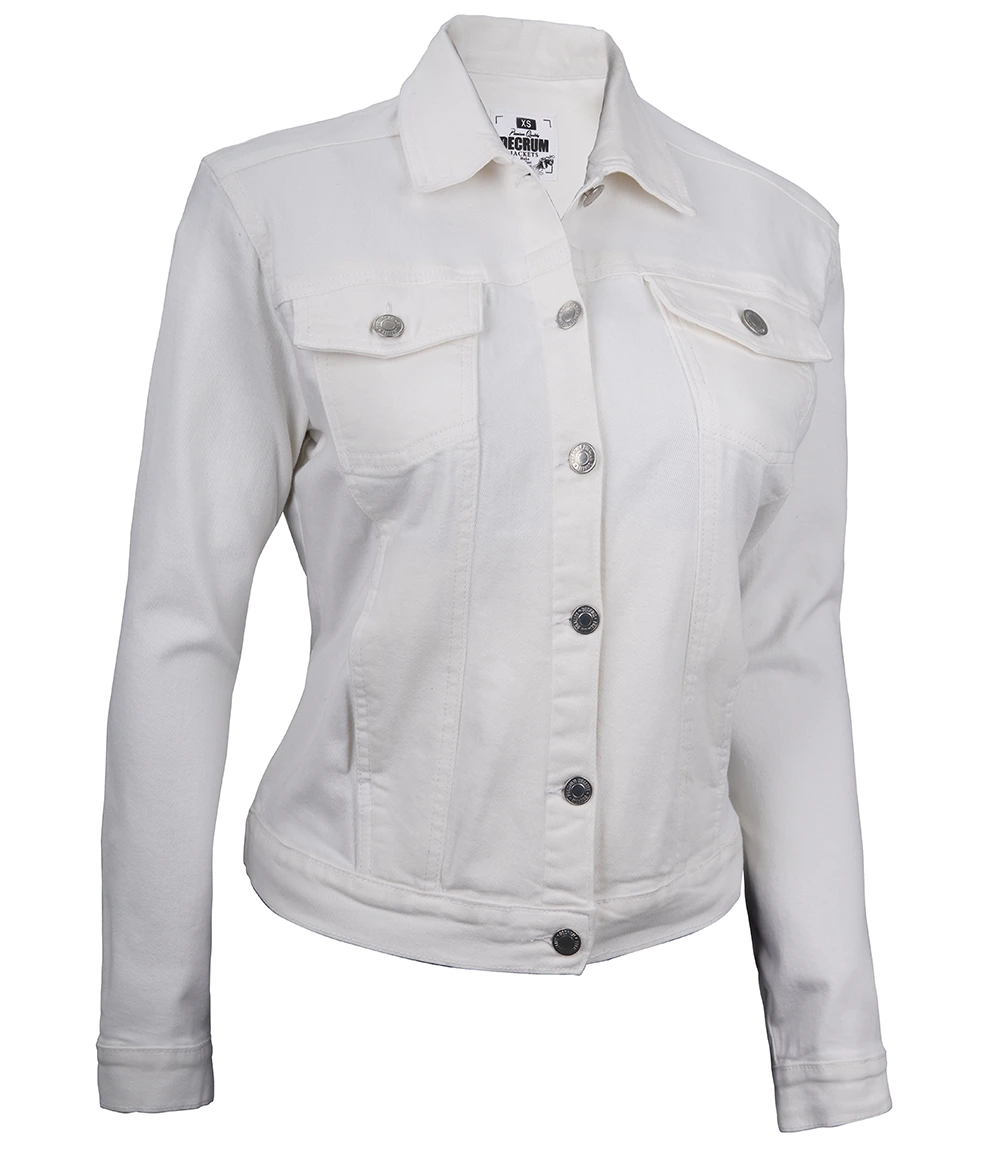 Women's Trucker Style White Denim Jacket