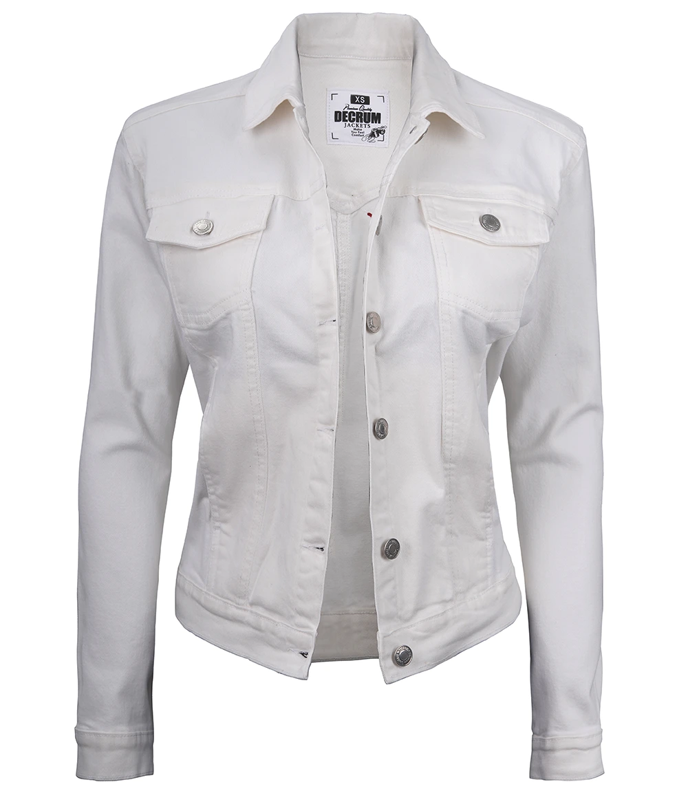 Women's Trucker Style White Denim Jacket