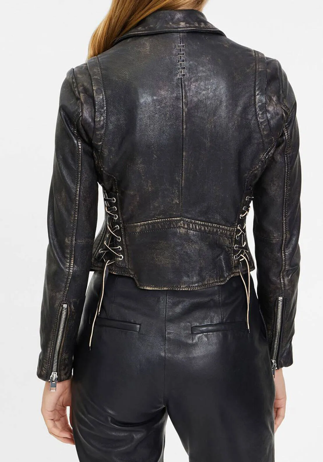 Women's black leather jacket dovea biker style