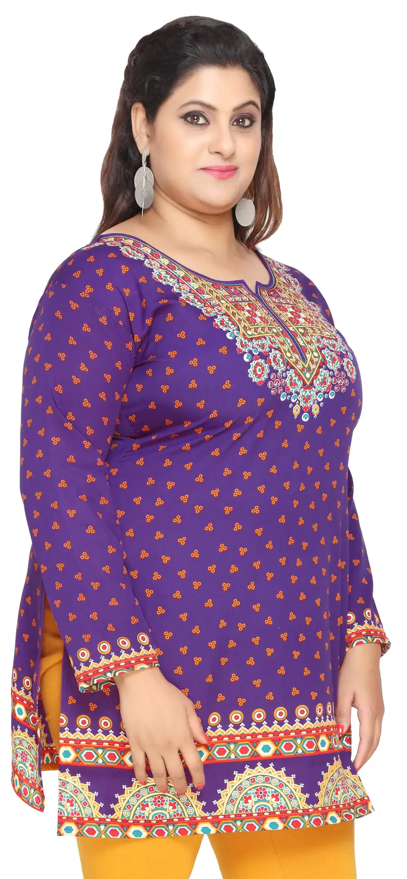 Womens Indian Tunics Kurti Top Printed Plus Size Apparel (Purple)