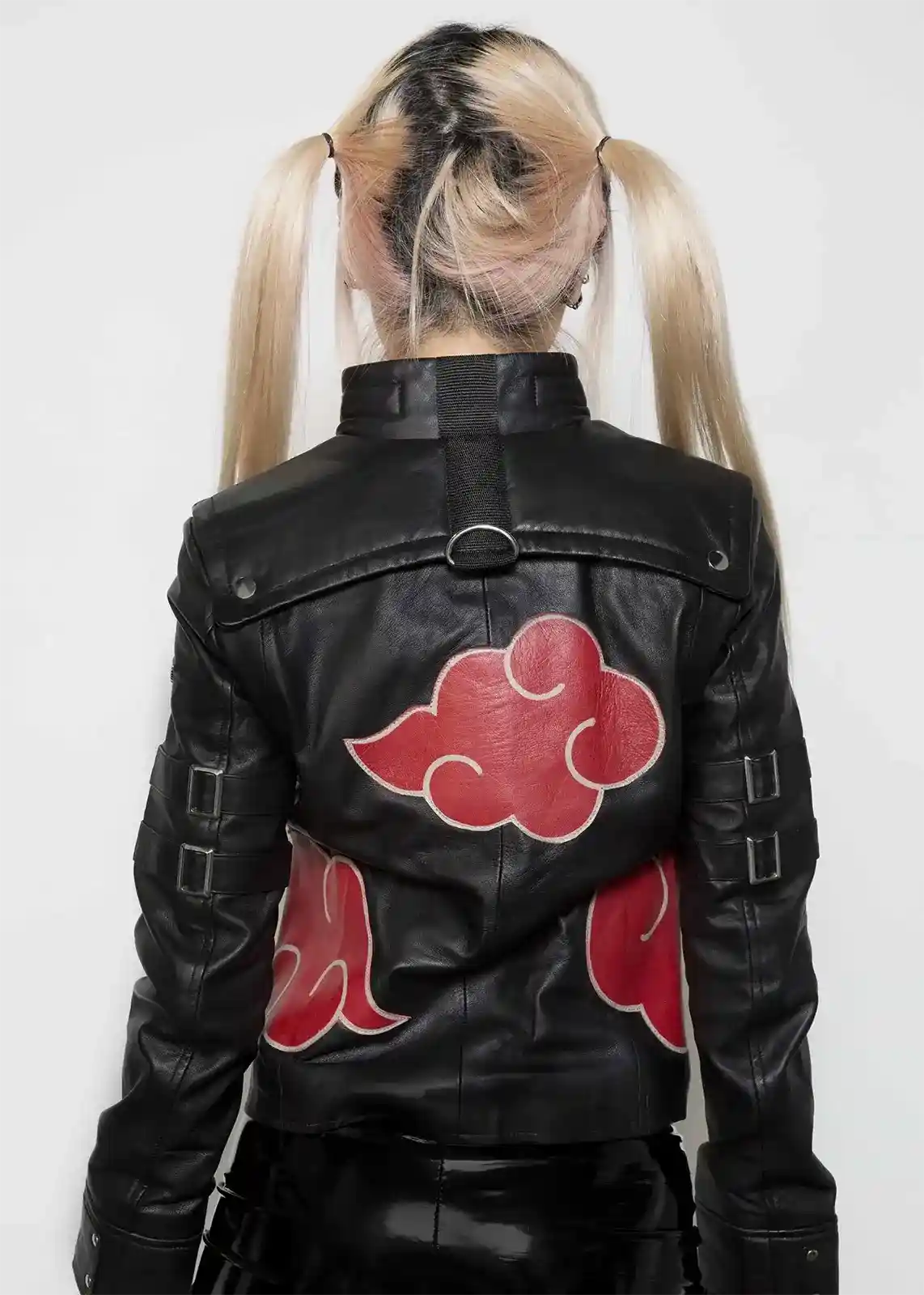 Womens Naruto Itachi Akatsuki Black Cloak Leather Jacket